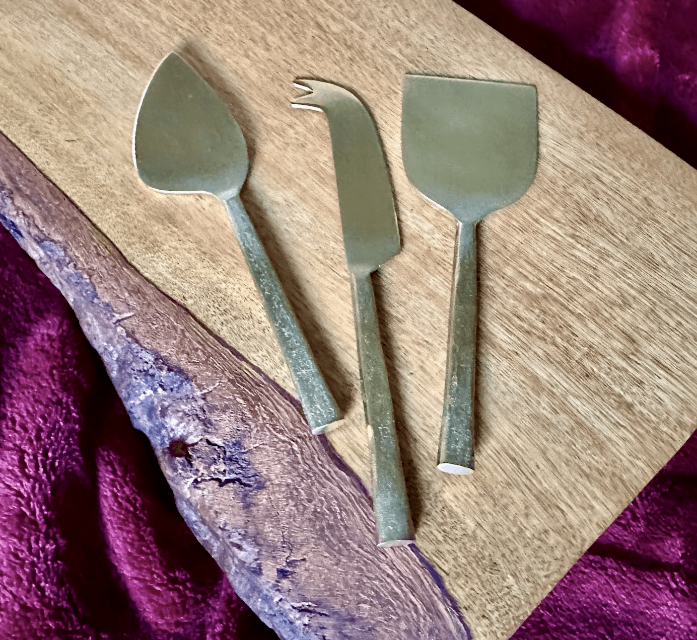 Gold Cheese Knives Set of 3 Matte Handles Charcuterie Knives,  Stainless Steel Gift Set Dishwasher Safe