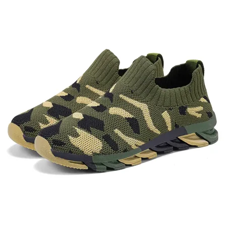 

GEDER-S1 Boys Casual Camouflage Print Knit Blade Type Shoes Lightweight Slip-on Breathable Running Shoes For Outdoor Sports