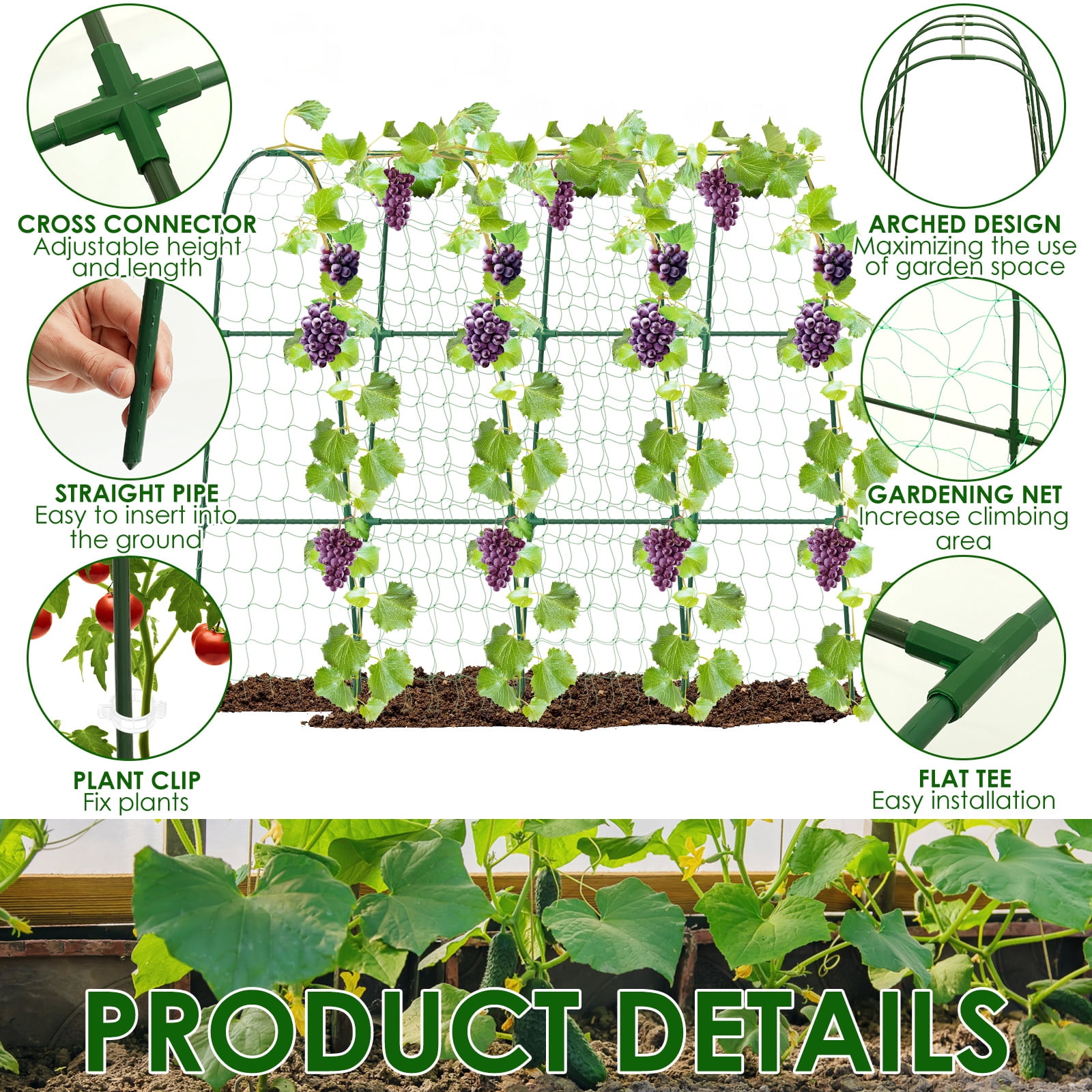 Threns Cucumber Trellis for Raised Bed U Shape Vegetable Trellis Easy to Install Cucumber Support Frame Metal Pea Tunnel for Climbing Plants Tomato Vegetable
