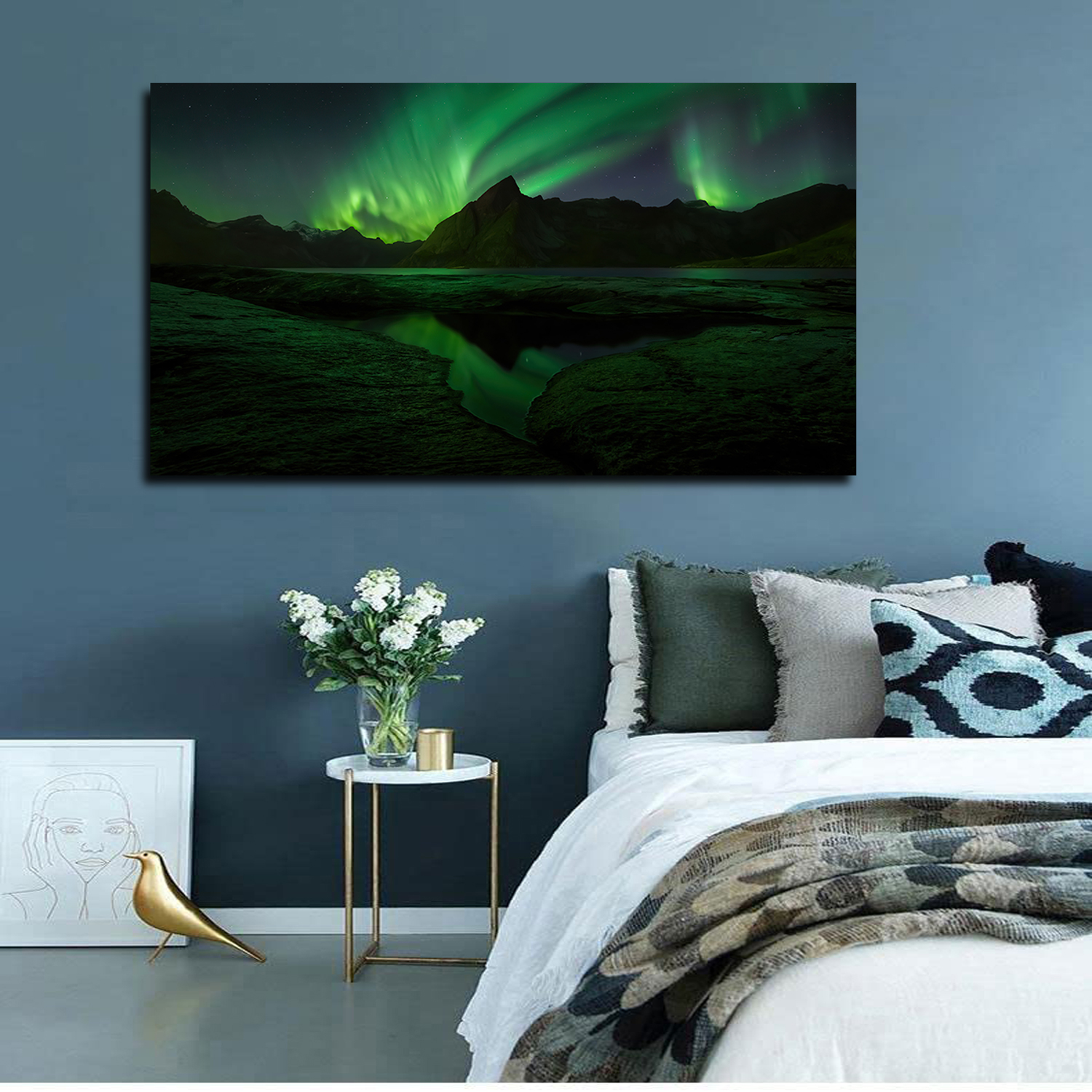 Aurora Mountains Reflection Wall Art Aurora Borealis Picture Canvas Art  Northern Lights Framed Painting Wall Decor For Home Office Bedroom  Livingroom Reeady to Hang