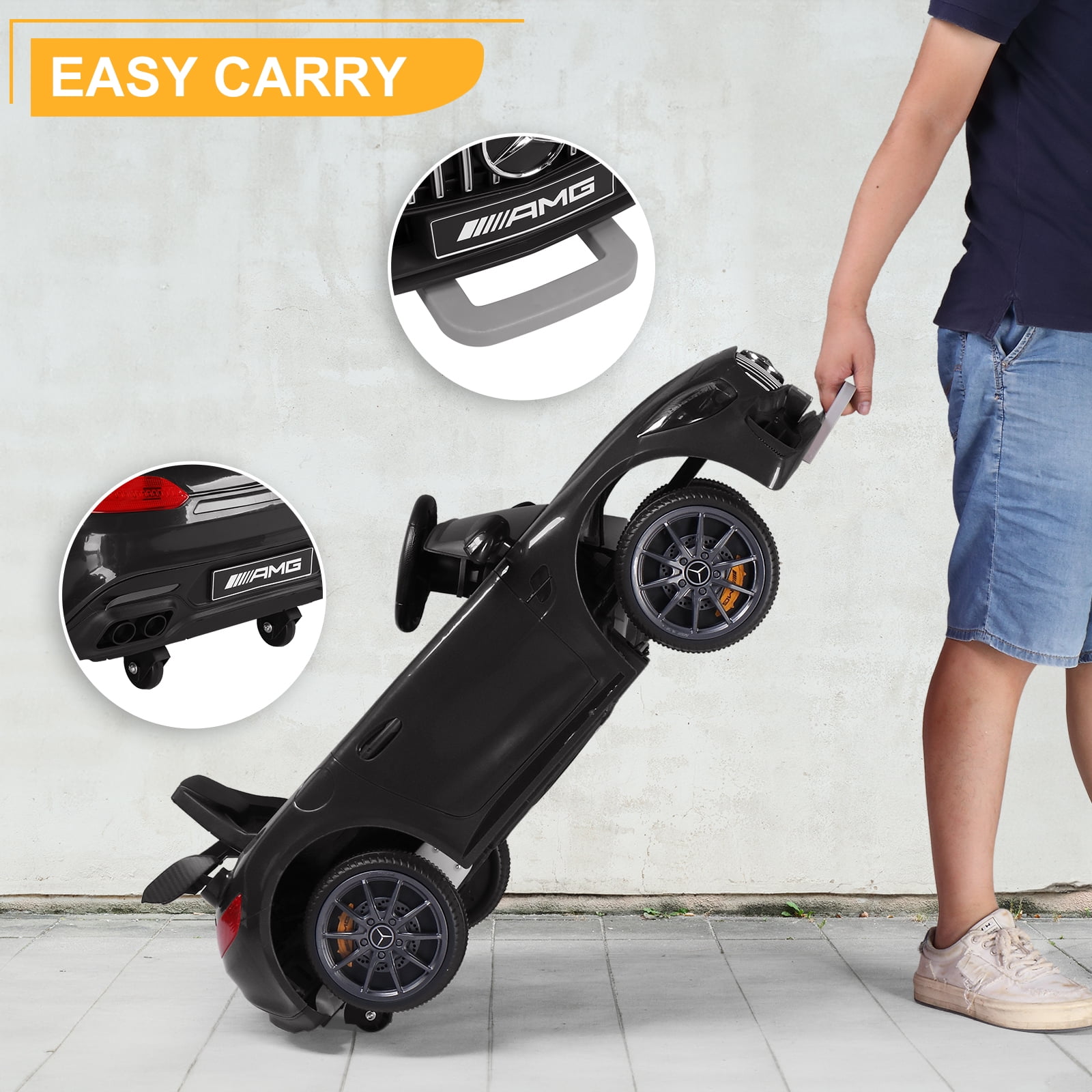 Veryke 12V Kids Ride On Car, Dual Drive Battery Toy Cars with Remote Control & LED Lights - Black