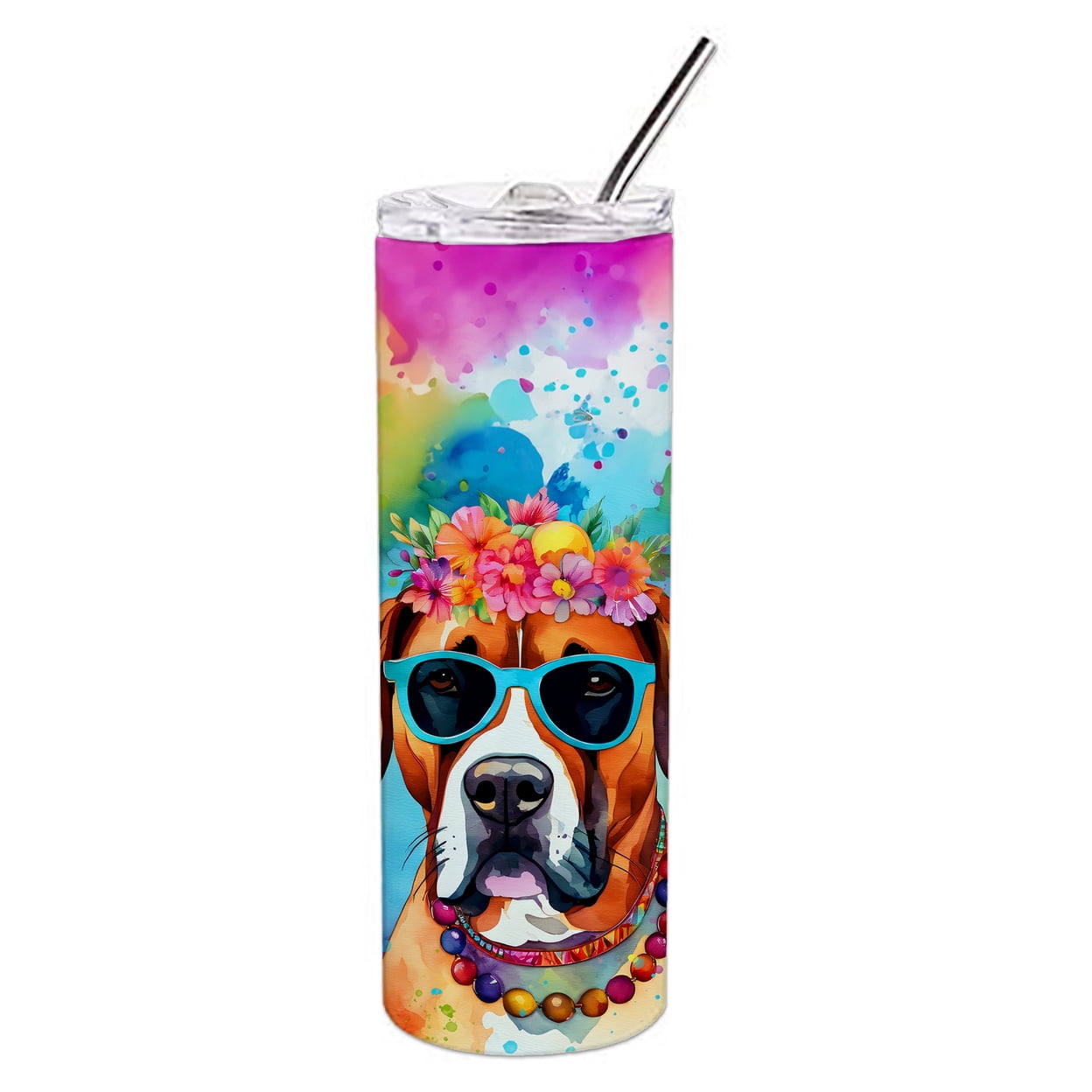 Boxer Hippie Dawg Stainless Steel Skinny Tumbler 3 in x 8.25 in