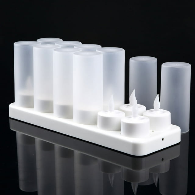 LED Candles Light Rechargeable Lifelike Decorative Electronic Candles for Party Wedding Living Room 12 Mounts with Cups, Yellow Light Flashing