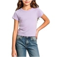 thumbnail image 4 of Acaics Girls Short Sleeve Raglan Crop Top, Soft Stretch Solid Color Crew Neck Casual Summer Tee Shirt for Teen Kids Girls 4-15 Years Old, 4 of 8