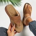 thumbnail image 4 of Quealent Adult Women Sandal Slides and Sandals Women Memory Foam Ladies Summer Wedges Women Flip Flops Espadrille Sandals Wide Width for Women Brown 6.5, 4 of 5