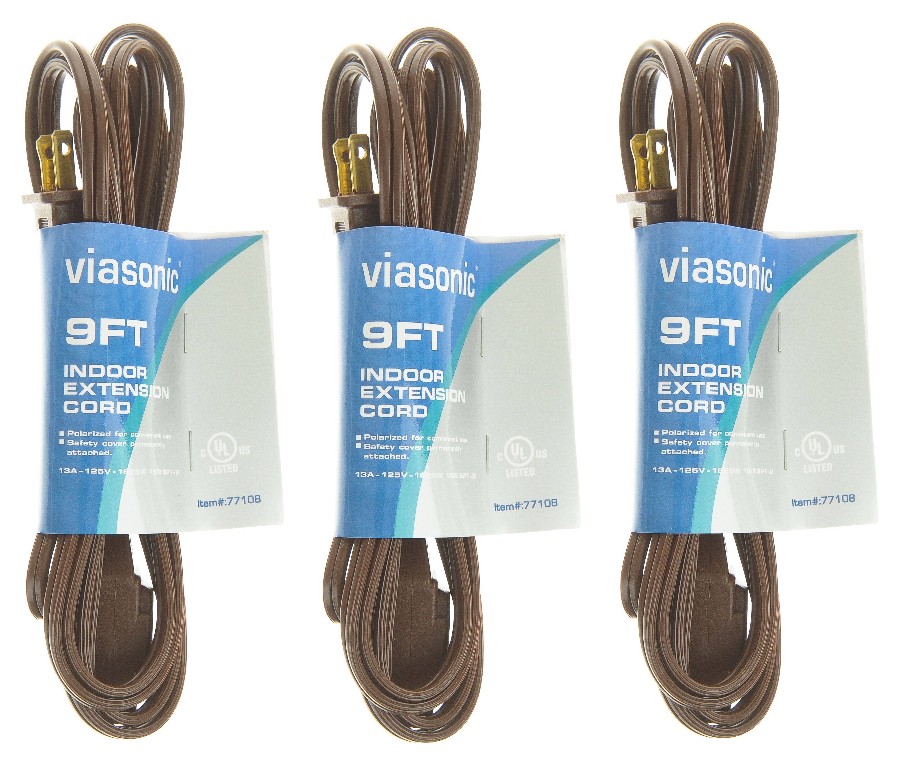 Viasonic Indoor Extension Cord MultiPack ULListed 6FT 3 Pack