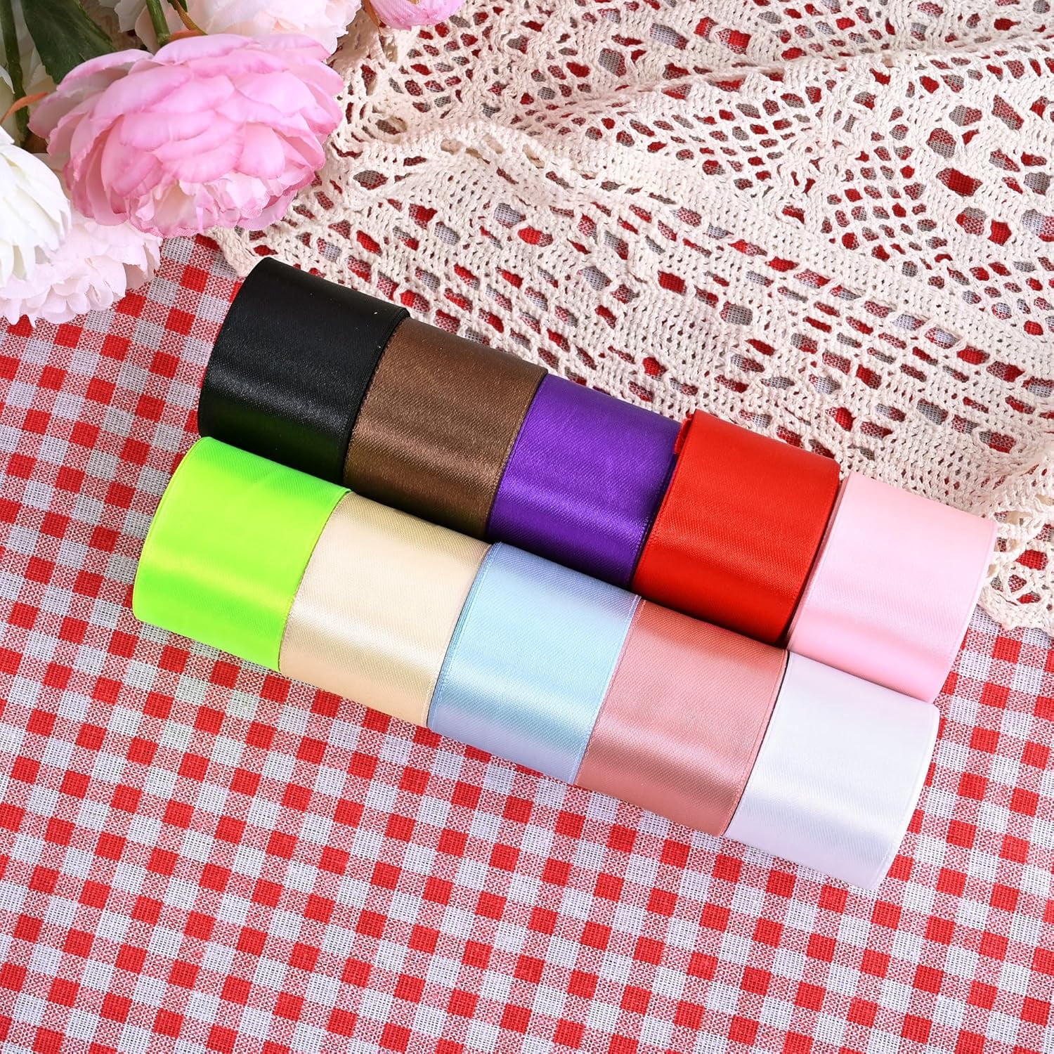 10 Colors Double Face Satin Ribbon 1-1/2 Inch X 5 Yards for Wrapping Gift Package Christmas Decoration Hair Bows Floral Bouquetsa and Wedding Party