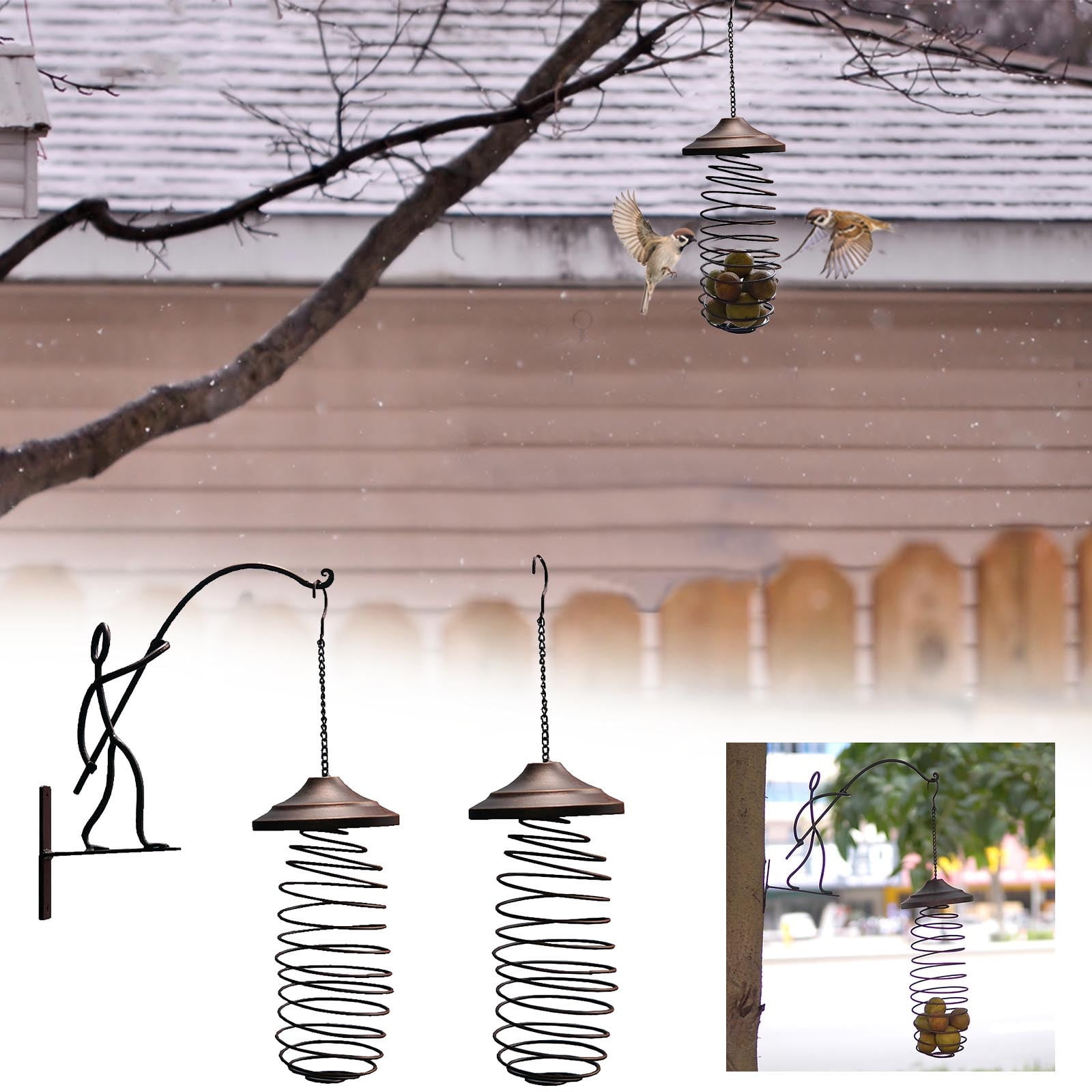 Gaecuw Bird Food Distributor Bird Food Distributor Mini Handheld Bird Feeder Easy To Clean Water Bottle Drinker Container Food Dispenser Hanging for Backyard Window Outdoor(B, Iron)