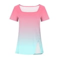 thumbnail image 3 of Plebaso Chemises d'Été pour Femmes Manches Courtes Tunique Dégradée Col Carré Blouses Amples Habillées avec Fente, 3 of 4
