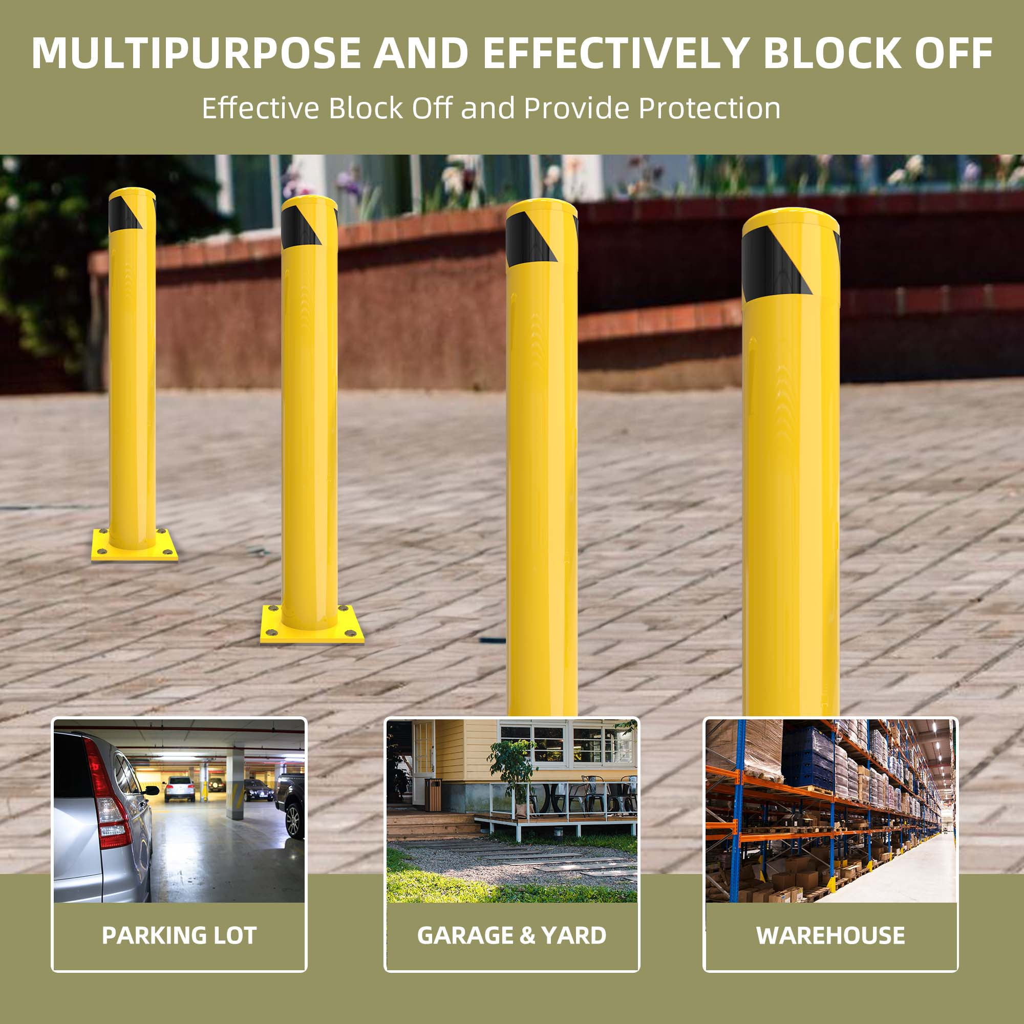 Uforic 4-Piece 36 inch Yellow Safety Bollard Post – Durable Steel Traffic Barrier for Parking Lots & Warehouses