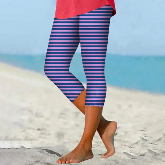 Capri Leggings for Women Clearance Comfortable High Waisted Yoga Pants Tummy Control Non-See Athletic Capri Pants with Pockets Soft Opaque GymPurpleXL