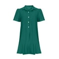 thumbnail image 3 of Homenesgenics Summer Dresses 2025 Women's Spring Solid Color Lapel Short Sleeved Buttoned Open Chest Pleated Ruffled Dress Short Skirt Green XXL, 3 of 5