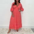 thumbnail image 5 of TAIAOJING Women's Boho Floral Midi Dress Loose Fit High Waist Embroidered Solid V Neck Dress, 5 of 5