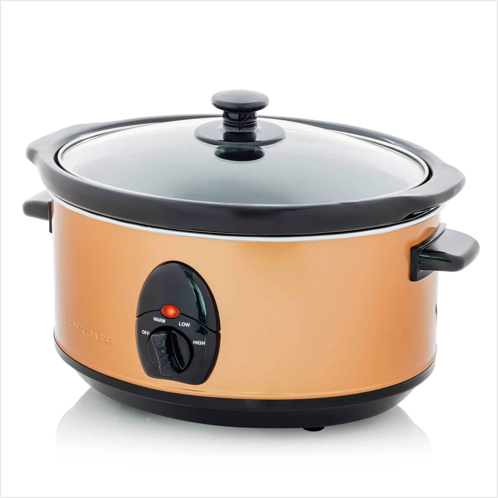 Ovente Electric Slow Cooker 3.7 Quart with 3 Temperature Settings, Dishwasher Safe Removable Ceramic Pot & Tempered Glass Lid, Portable Multicooker Soup Maker and Mulled Wine Warmer, Copper SLO35ACO