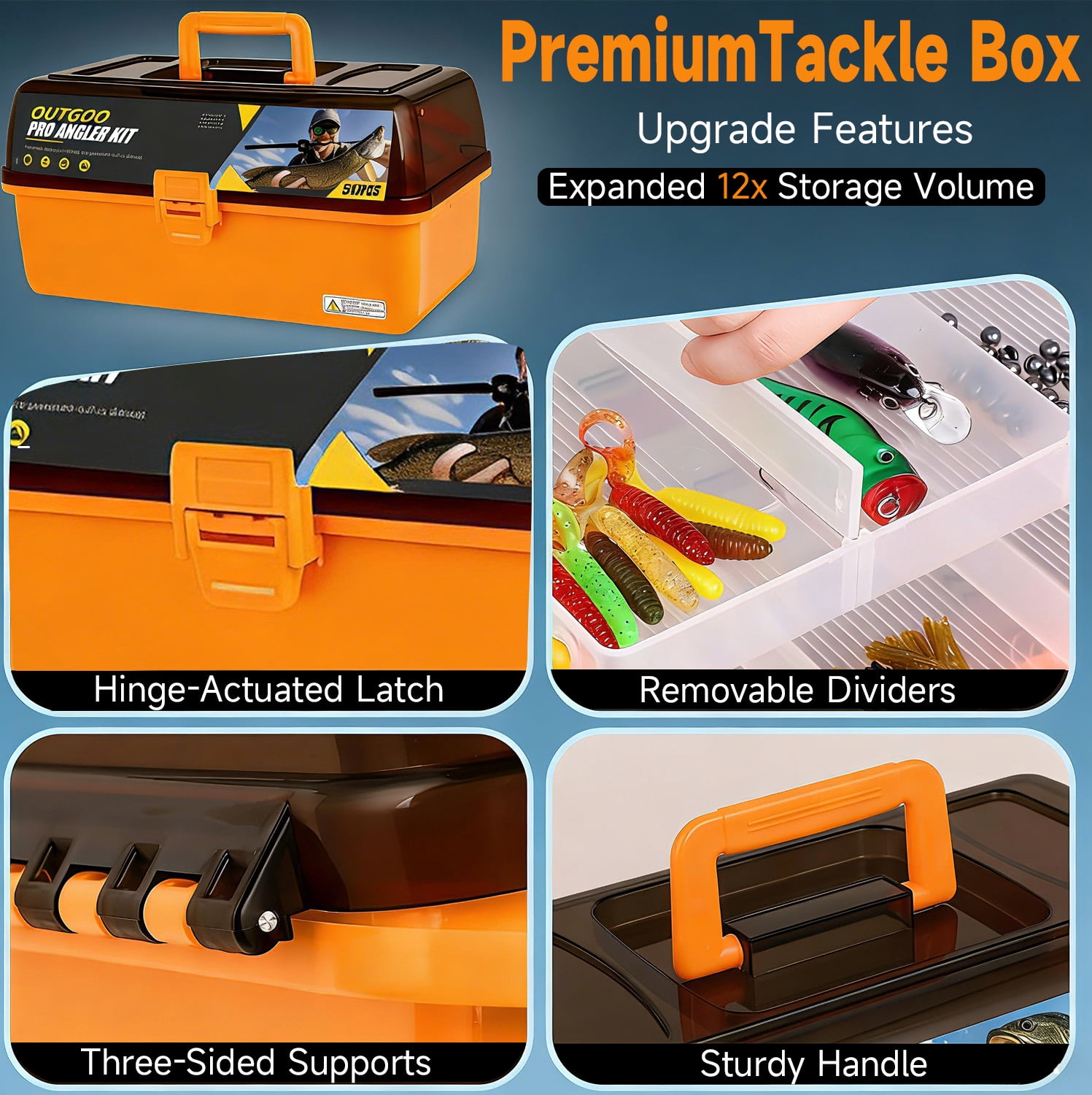 OUTGOO Large 4-Layer Fishing Tackle Box with Tackle Included, 547Pcs Fishing Lures Kit with Pliers, Crankbait, Hooks, Weights & Accessories, Freshwater Bass Fishing Gear and Equipment, Gift for Men