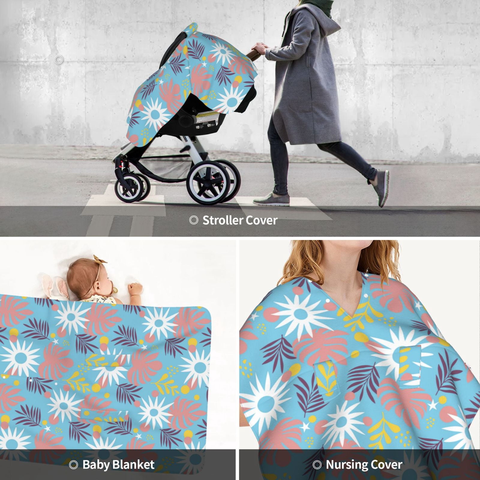 Car Seat Cover Baby - Summer Foliage Breathable Infant Car Seat Cover for Baby Carseat, Lightweight Comfort Baby Essentials Must Haves Newborn Stuff for Girl Boy