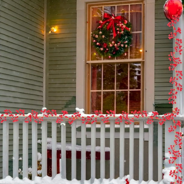 Adorno Navideño de Ratán con Frutos Rojos | Bastón de Acebo de Espuma Sintética de 170-190 Cm | Adorno Realista de Frutos Rojos | para Colgar, Sobremesa o Árbol | Decoración Navideña para El Hogar y