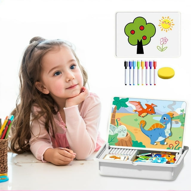 Jkkant Magnetic Dress-Up Travel Game, Double-Sided Preschool Educational Toy for Kids, Reusable Sticker Activity Book Tabletop Game
