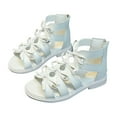 thumbnail image 2 of jobturf Girls Bow Gladiators Sandals Toddlers Strappy Open Toe Sandals Summer Flats Shoes with High Back Zipper for Little Girls Big Kids, 2 of 7