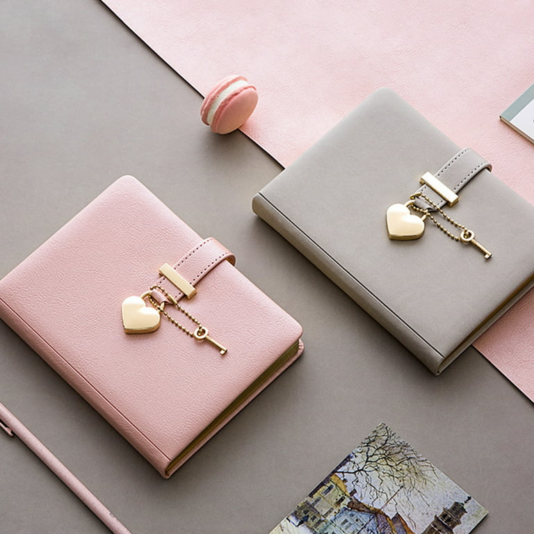 CAGIE Heart-Shaped Lock Diary with Key, Pink Diary with Lock for Girls, B6 Leather Notebook Locking Journals for Women, 5.3 x 7 inch, Gold Gilded Edge