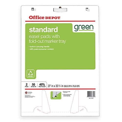 Office Depot 40% Recycled Bleed-Resistant Easel Pads, 27in. x 32in., Plain White Paper, 50 Sheets, Box Of 2, 99454