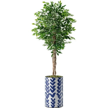 Artificial Tree in Modern Pattern Planter, Fake Ficus Silk Tree for Indoor and Outdoor Home Decoration - 66" Overall Tall (Plant Pot Plus Tree)