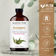 MAJESTIC PURE Eucalyptus Essential Oil | 100% Pure and Natural Eucalyptus Oil | Premium Grade Essential Oils for Hair Care, Home Diffusers, Skin, Aromatherapy, Massage and Humidifiers | 4 Fl Oz