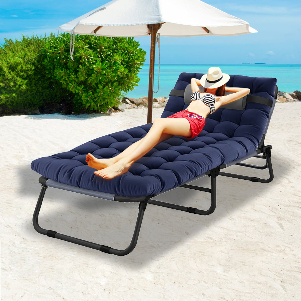 Sunbathing Chairs for Outside SLSY 4-Fold Sleeping Cots for Adults Portable Lounge Chair for Beach Lawn Camping Pool Sun Tanning Folding Chaise Lounge Chair Outdoor 