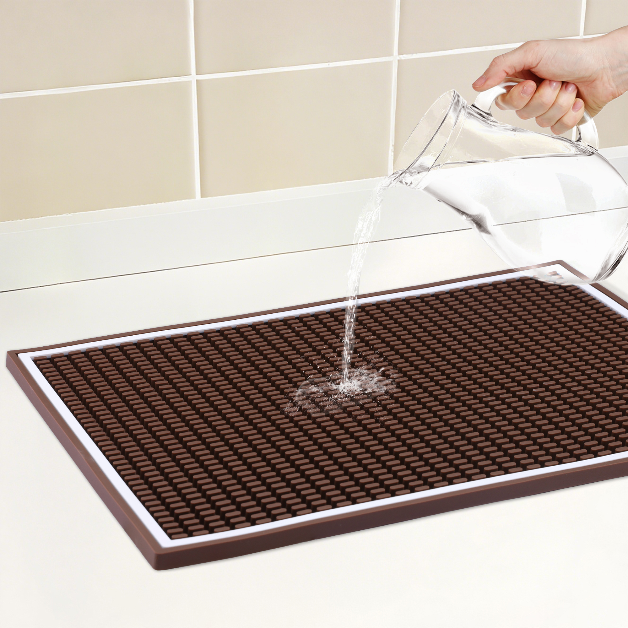 Unique Bargains Waterproof Dish Drying Mat with Concave Design Coffee 17.7*11.8*0.4 inch