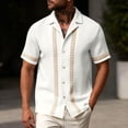 thumbnail image 2 of LNWUY Men's Guayabera Shirt Short Sleeve Lapel Button Down Casual T-Shirt Pattern Printed Beach Vacation Clothes Summer Tops White S, 2 of 6