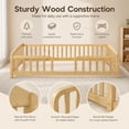 thumbnail image 3 of Miniyam Twin Kids Floor Bed with Guardrails, Pine Wood Montessori Bed Frame with Rounded Opening, Natural, 3 of 7