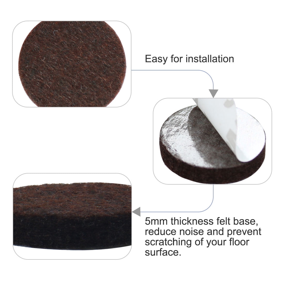 Unique Bargains 100Pcs Furniture Felt Pads Round 1 1/4" Non Slip Reduce Noise Chair Leg Pad Brown