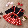 thumbnail image 2 of ANINEO Toddler Girls Long Sleeve Dot Prints Ruffles Tops Suspenders Skirt Headbands Three Piece Outfits Breathable Child Dailywear, 2 of 5