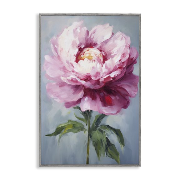 Stupell Industries Pale Pink Floral Botanical & Floral Painting Gray Framed Art Print Wall Art, 16 x 24