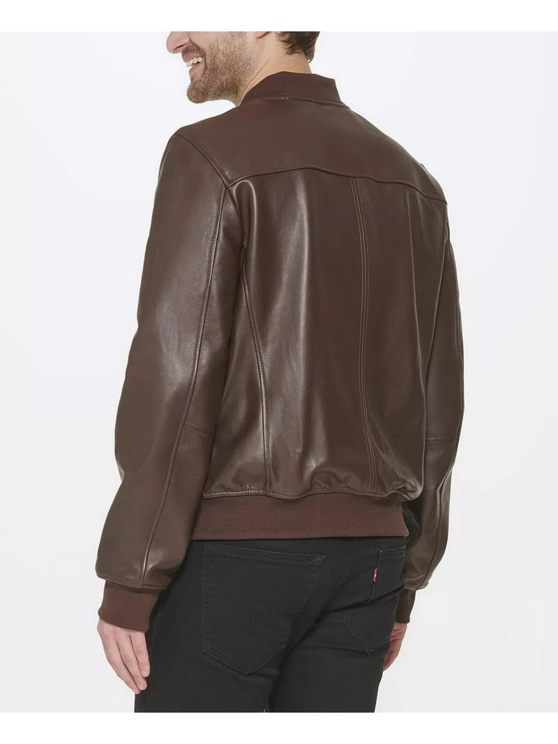 Cole Haan Men's Leather Varsity Jacket Java Brown Large - Walmart.com