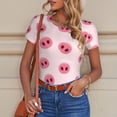 thumbnail image 6 of KLL Women 's Crew Neck Bodysuit Jumpsuits Cute Pig Nose Print Short onesies Stretch T Shirts, 6 of 7