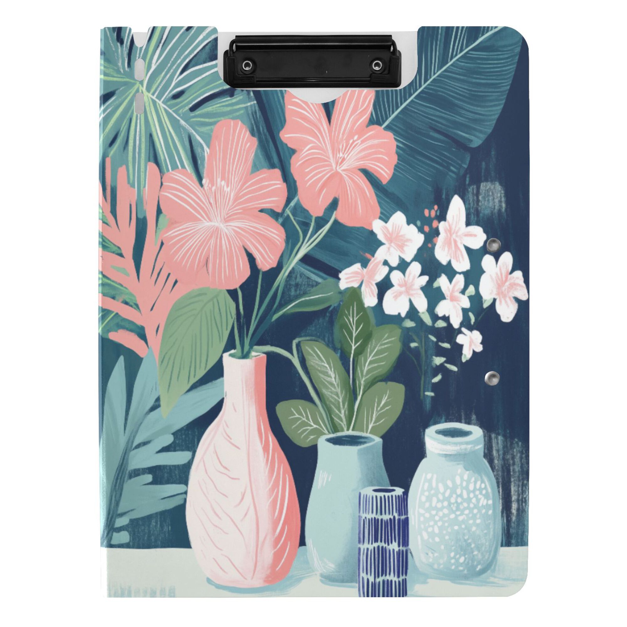 FORMRS A4 Clipboard Folder with Pen Holder Horizontal Foldable School Office Binder, Pink Flowers