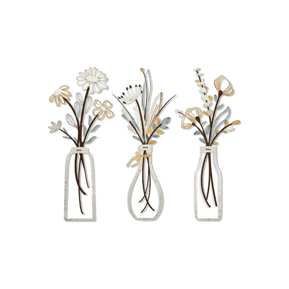 "Jarrón Metálico De Pared Adorno Metal Pared Flores 3 Piezas Belug, Azul claro "