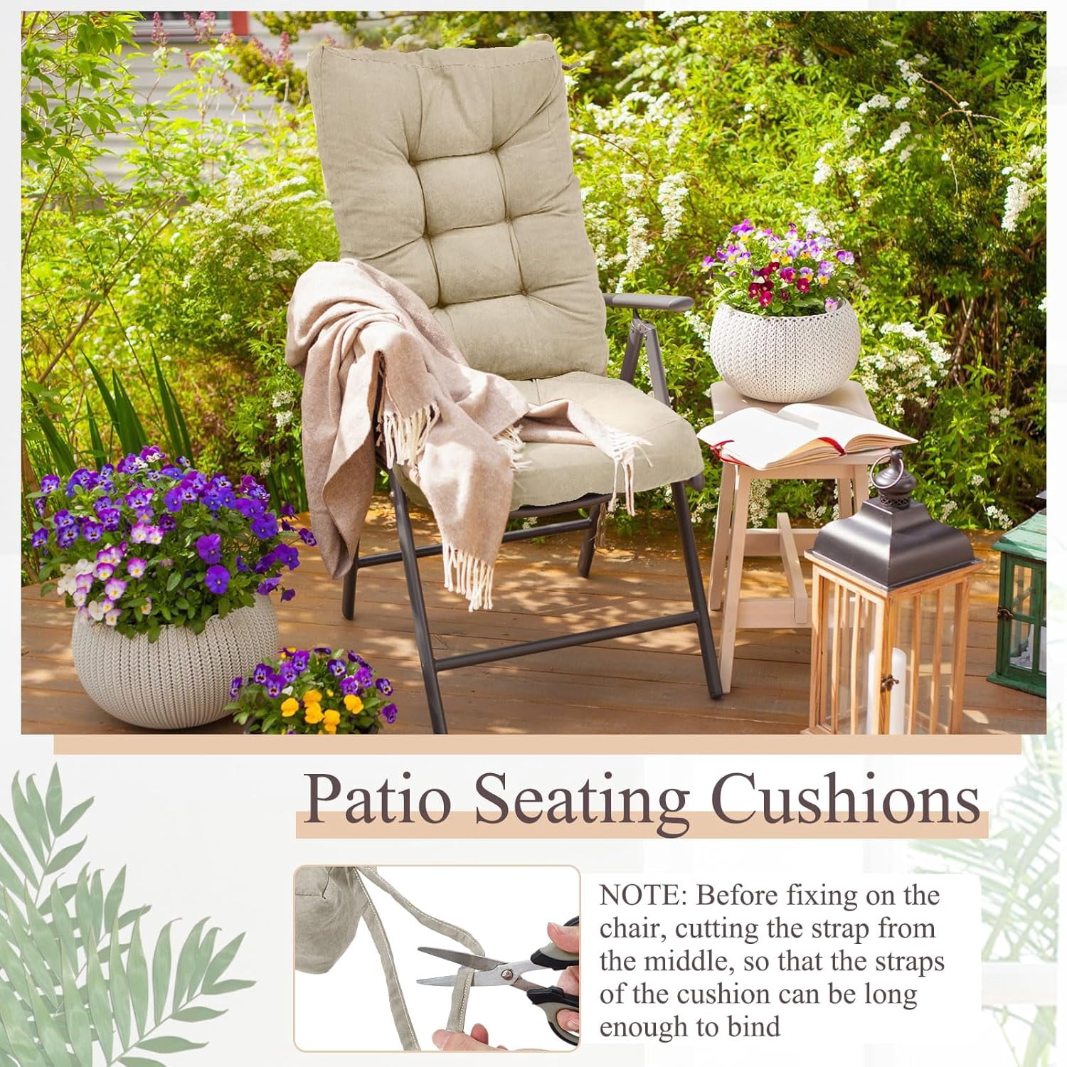4 Sets Outdoor Patio Chair Cushions Seat High Back Tufted Pillow Replacement Rocking Chair Cushions Pads for Patio Summer Seasonal Indoor Home Office(Beige)