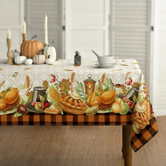 Thanksgiving Tablecloth 60×84 Inch Rectangular, Turkey Fall Autumn Harvest Buffalo Plaid Washable Table Cover for Party Picnic Dinner Decor