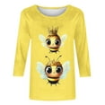 thumbnail image 5 of LYEAA Bee-Themed 3/4 Sleeve Women Tops Round Neck Casual T-Shirt Soft Cotton Blend Fabric with Stretch Comfort Daily Wear Yellow XL, 5 of 5