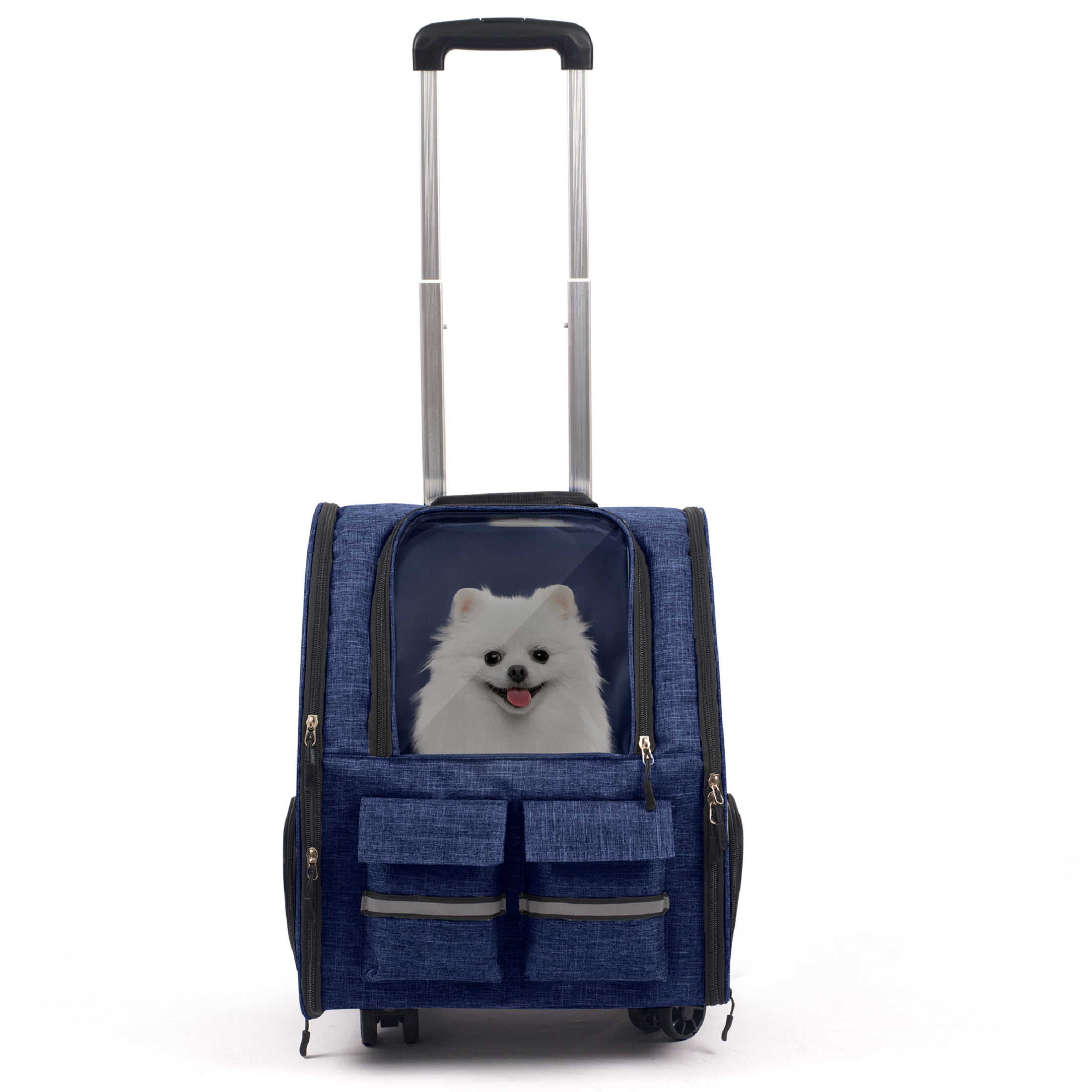 Portable and Breathable Pet Trolley Case Large Capacity Pet Air Case Going Out Dog Cat Suitcase, Blue