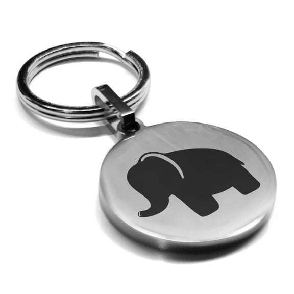 Stainless Steel Elephant Good Luck Charm Round Medallion Keychain Circle Ring