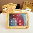 thumbnail image 6 of ELEHOLD for iPad mini 7 (A17 Pro)2024/6th Case,Cute Cartoon Soft Silicone Rotating Handle Stand Shock-Absorbent iPad Case with Pencil Holder and Shoulder Strap,Yellow Cat, 6 of 7