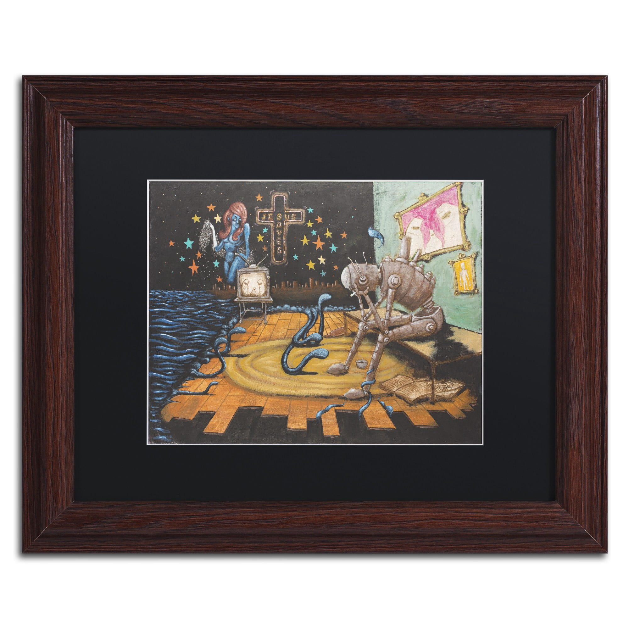 Trademark Fine Art 'Jesus Saves' Canvas Art by Craig Snodgrass, Black Matte, Wood Frame