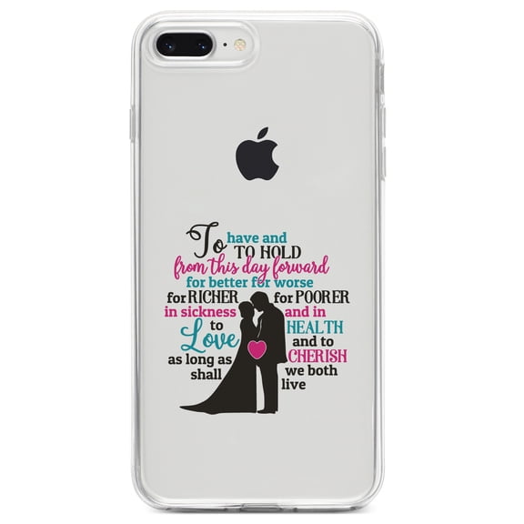 DistinctInk Clear Shockproof Hybrid Case for iPhone 7 PLUS / 8 PLUS (5.5" Screen) TPU Bumper Acrylic Back Tempered Glass Screen Protector - To Have & To Hold From This Day Forward