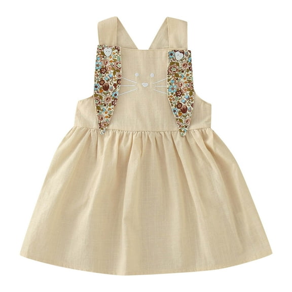 Bainana Toddler Girls Easter Summer Dress Bunny Print Sleeveless Suspender Dresses Fashion Cute Little Girls Festival Mesh Dress Beige Size 18-24 Months