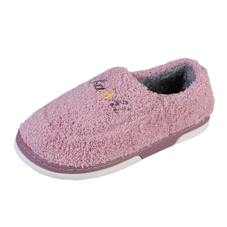 

House Slippers For Women Ladies Fashion Solid Color Plush Warm Closed Toe Comfortable Flat Cotton Slippers