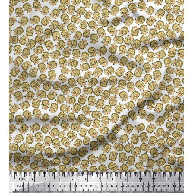 Soimoi Modal Satin Fabric Witch Face Halloween Print Fabric by Yard 42 Inch Wide