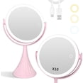 thumbnail image 6 of 10X Lighted Magnifying Makeup Mirror, Double Sided Makeup Mirror with 10X/1X Magnification, 360°Rotation, 3 Colors Brightness Adjustable Vanity Mirror with 64 LEDs, 6 of 8